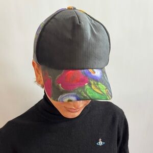 Vivienne Westwood Unisex Velvet Baseball Hat – Black with Floral PRINT - NEW!